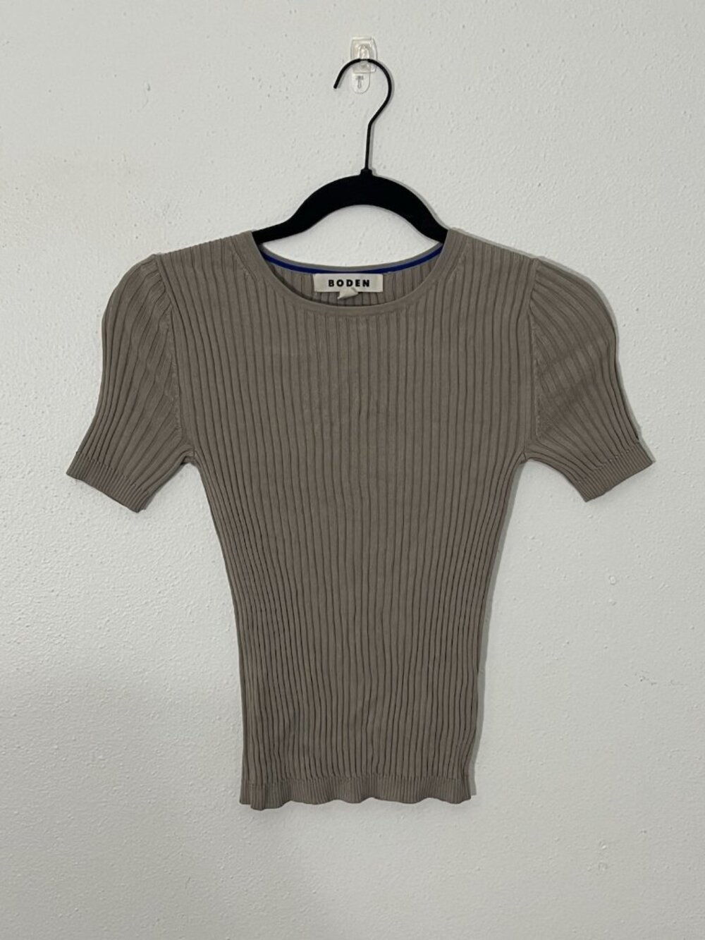 Boden Ribbed Short Sleeve Knit Top Beige Tan Size XS